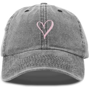 Hand Drawn Heart Hat Womens Embroidered Baseball Cap (Gray)