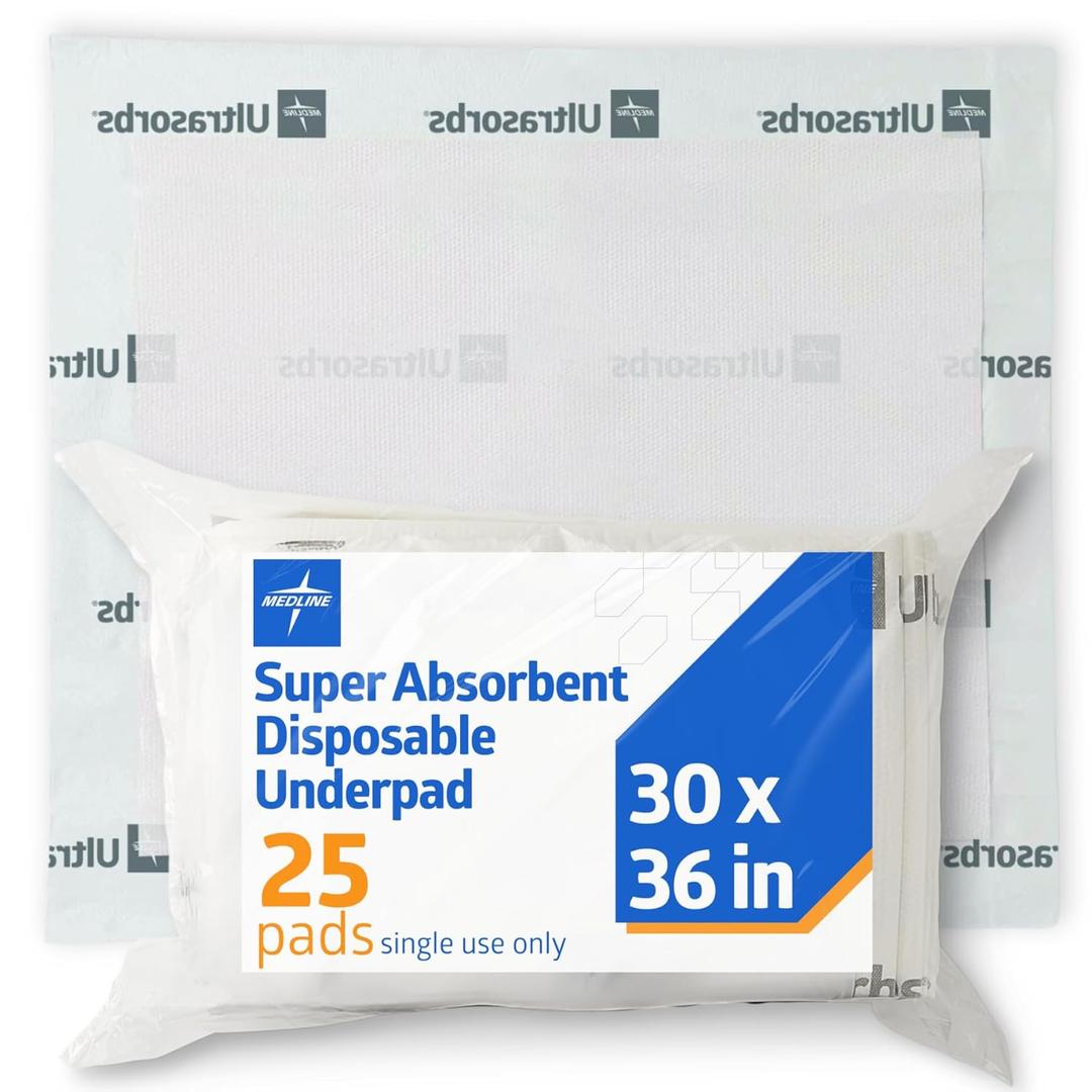 Medline Ultrasorbs Drypads, 30" x 36", 25 Count, Super Absorbent Disposable Bed Pads, Large Incontinence Bed Pads, Chucks Protective Underpads, 10 Times More Absorbent, For Adults, Elderly
