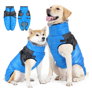 Dog Coat with Harness Warm Winter Coats,Waterproof Upgrade Zip Up Dog Clothes,Reflective Puffer Jacket for Dogs (Blue, Small)