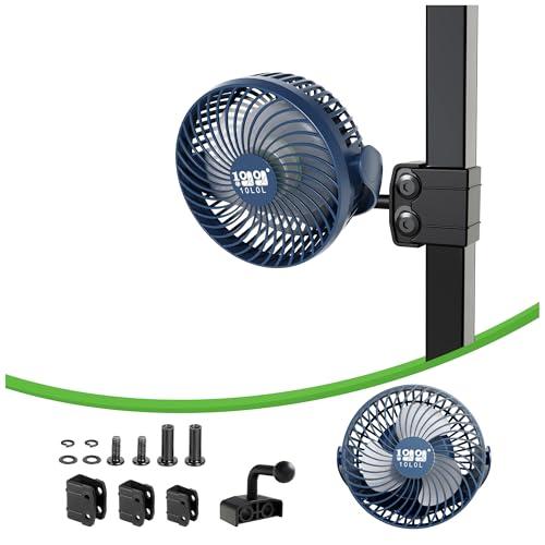 10L0L Universal Golf Cart Fan Fits Yamaha/EZGO/Club Car, Fixed Bracket 360°Degree Rotational Fan, 3 Speed Adjustment, Support for Reverse Charging and Emergency Lighting-Blue