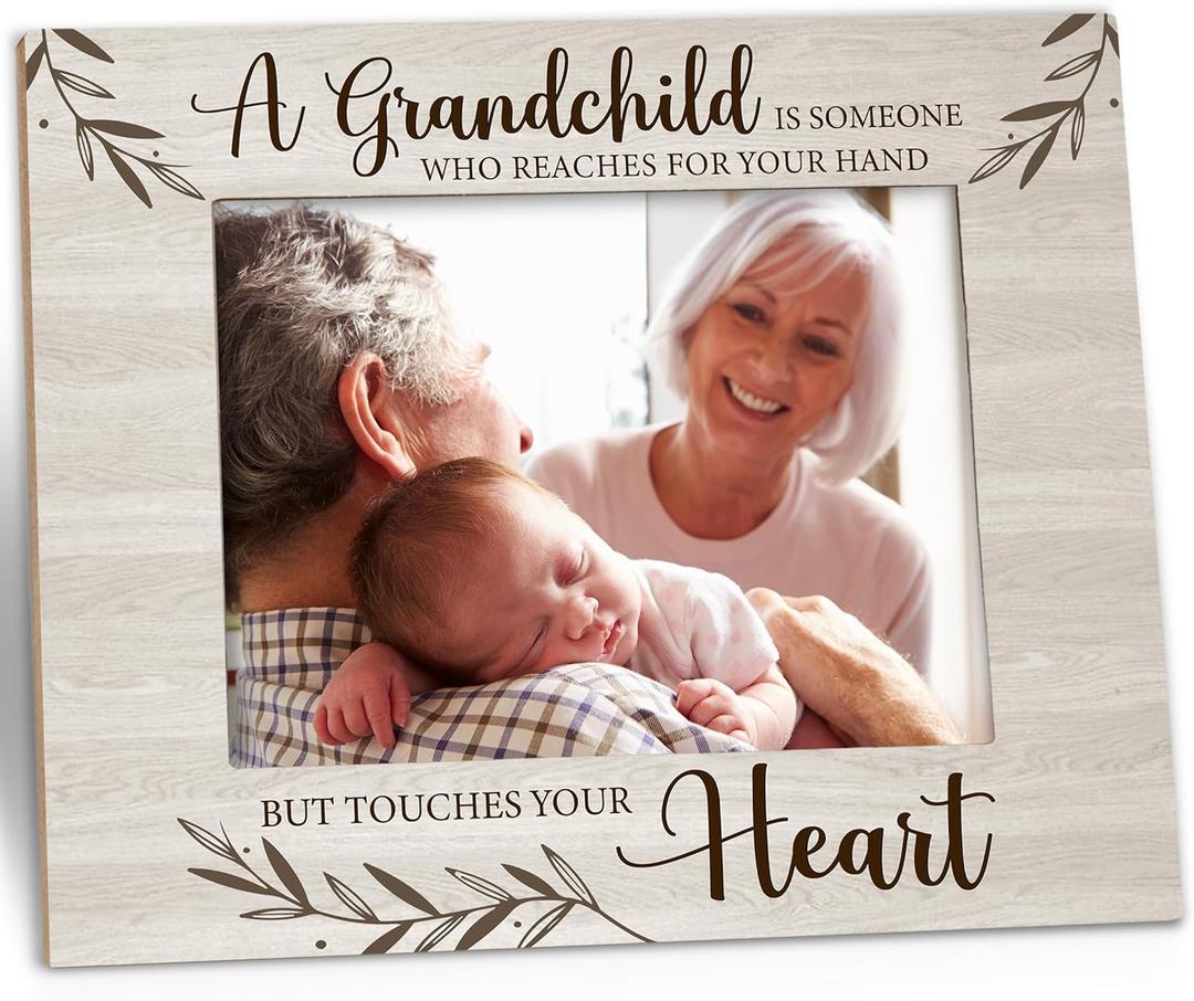 New Grandparent Picture Frame - Grandparents Gifts, First Time Grandparents Gifts, Grandchildren Grandkids 5x7 Picture Frame, Grandma Wooden Picture Frames for Tabletop or Wall Hanging (Beige)