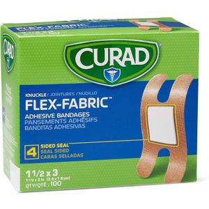 Curad Fabric Adhesive Knuckle Bandages, Finger Bandages for Knuckles (Pack of 100), Natural (100 Count (Pack of 1))