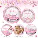 Avezano 96 PCS Little Pumpkin Baby Shower Decorations Pink Pumpkin Plates and Napkins for Girls Fall Autumn Baby Shower Decoration Supplies, Serves 24