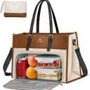 MATEIN Laptop Tote Bag with Insulated Lunch Compartment for Women, PU Leather 2 in 1 Work Briefcase with Clutch Fits 15.6 Inch Laptop, Convertible Professional Shoulder Bag for Office Business, 2 Sets (Brown)