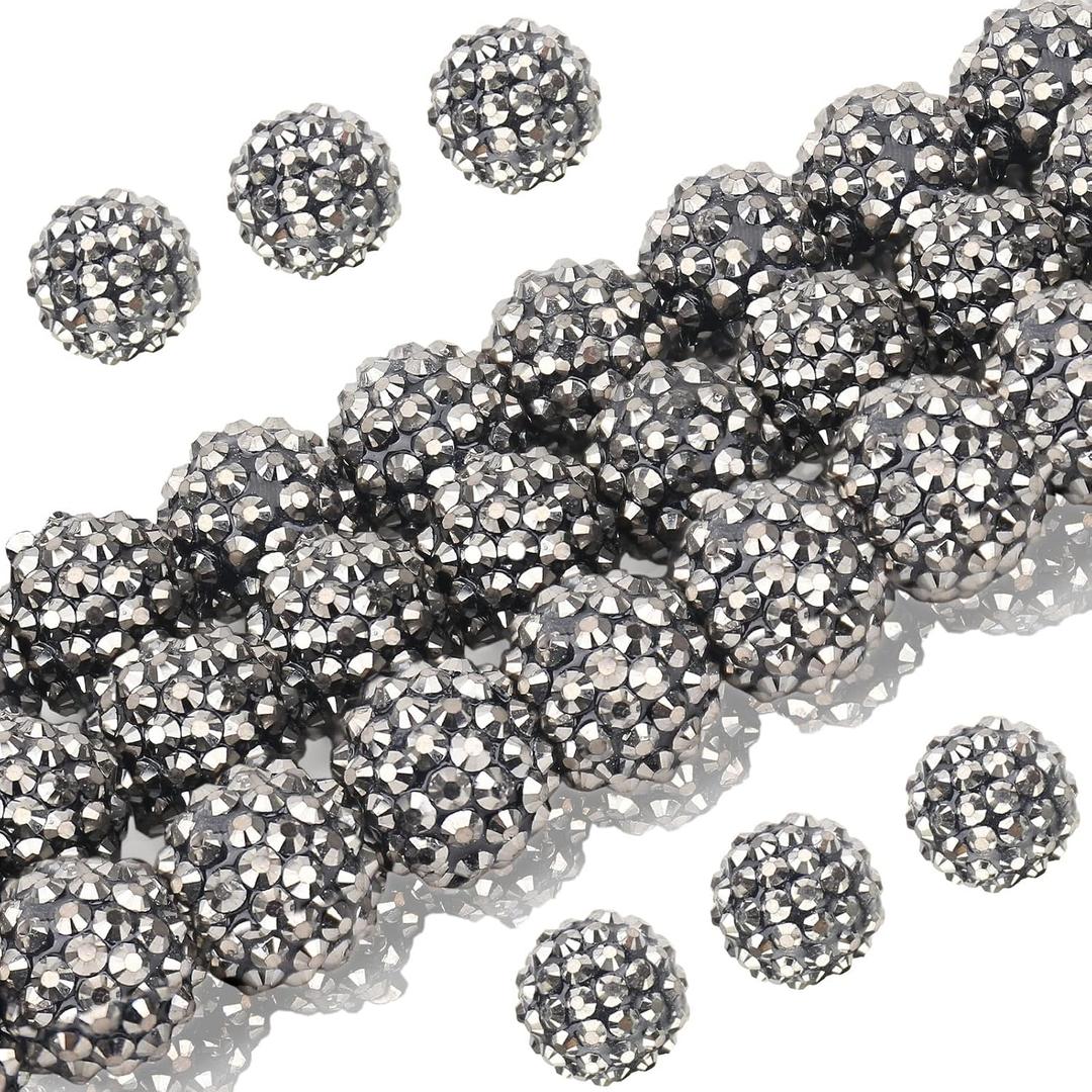 50PCs 16MM Chunky Resin Rhinestone Beads Round Disco Ball Bubblegum Beads for Women Necklace Bracelet Jewelry Making Phone Lanyard Hair Accessories DIY Crafts (Black)