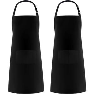 Syntus 2 Pack Adjustable Bib Apron Waterdrop Resistant with 2 Pockets Cooking Kitchen Aprons for Women Men Chef, Black