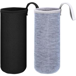 Zhehao 2 Pieces Neoprene Water Bottle Sleeve 18 oz - 19.4 oz Carrier Nylon Bottle Cover for Sport Portable Glass Drink Cup, 550 ml, Black and Grey