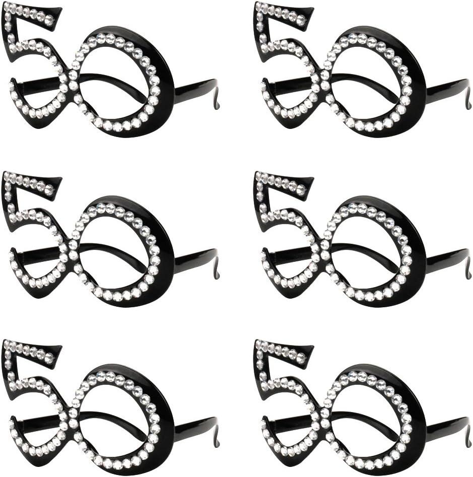 Ocean Line 50th Birthday Glasses - Number Crystal Frame, Party Favors, Wedding, Funny Costume Sunglasses, Novelty Eyewear Celebration Decoration for Kids and Adults 6 Pack (50)