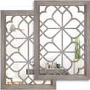 Wocred Set of 2 Rectangular Wall Mirror, Gorgeous Rustic Farmhouse Accent Mirror, Barn Wood Color Entry Mirror for Bathroom Renovation, Bedrooms, Living Rooms and More(11x15) (11x15 inch, Barn Wood Square)