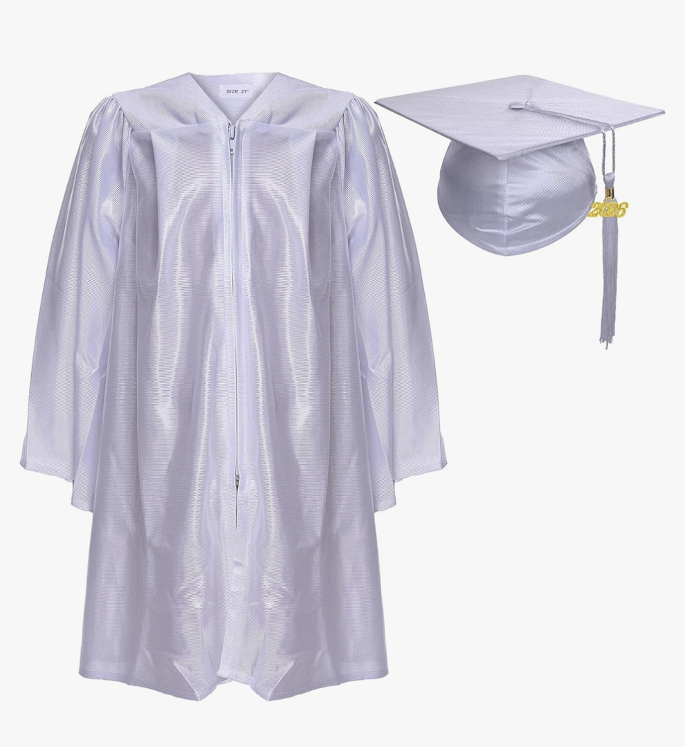 Newrara Unisex Shiny Kindergarten Graduation Gown Cap with Tassel White Size 30"