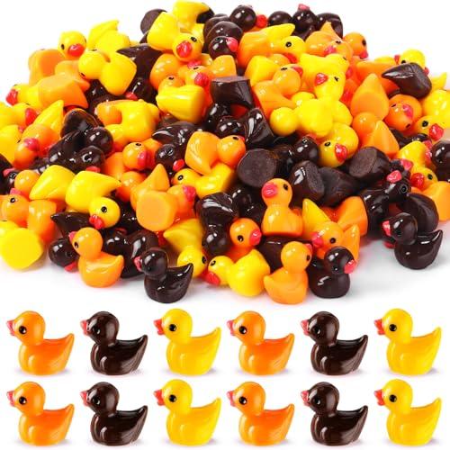Rotatingpals 150 Pcs Fall Mini Ducks Resin Tiny Duck Thanksgiving Little Small Figures Bulk for Dollhouse Aquarium Party Decoration Micro Garden Landscape Potted Charms DIY Crafts(Orange,Yellow,Brown)