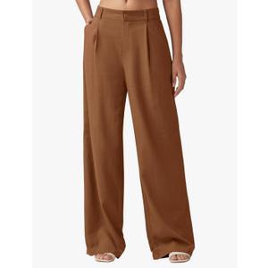 Willit Women's Linen Pants Wide Leg Work Dress Pants Casual Slacks Business Pants with Pockets, Large, Caramel