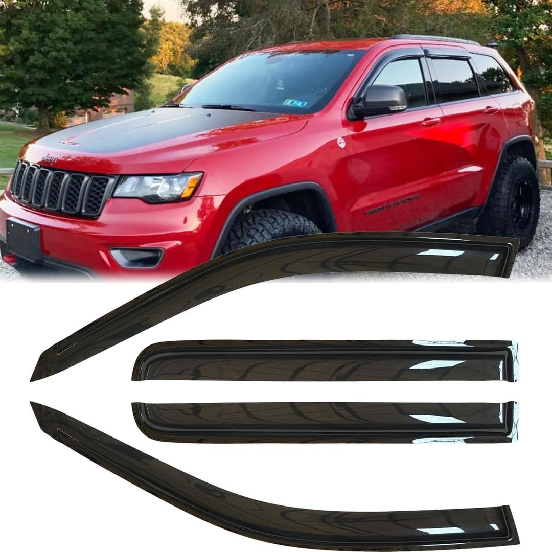 4pcs Original Shatterproof Rainproof Side Window Wind Deflector for 2011-2021 Jeep Grand Cherokee,Tape On Rain Guard Sets,Nice Looking Window Visors,Vent Deflectors for 11-21 Grand Cherokee 94252