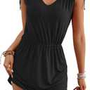 Bsubseach Swimsuit Cover Up Dress for Women V Neck Bathing Suit Coverup Short Halter Beachwear Bikini Dresses Blcak M, Medium, Black