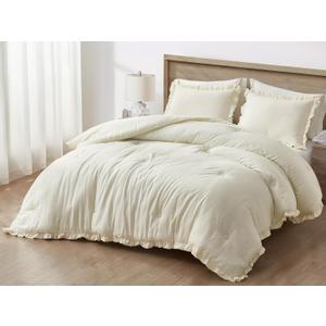 Chezmoi Collection Nora Ivory Ruffle Comforter Set, 3-Pieces Queen