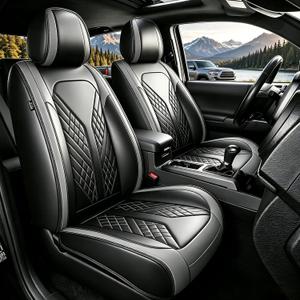 Seat Covers Full Set Compatible with 2024 2025 2026 Toyota Tacoma Double Crew Cab Waterproof Leather Seat Protectors Custom Fit for Trucks (Black&Grey)