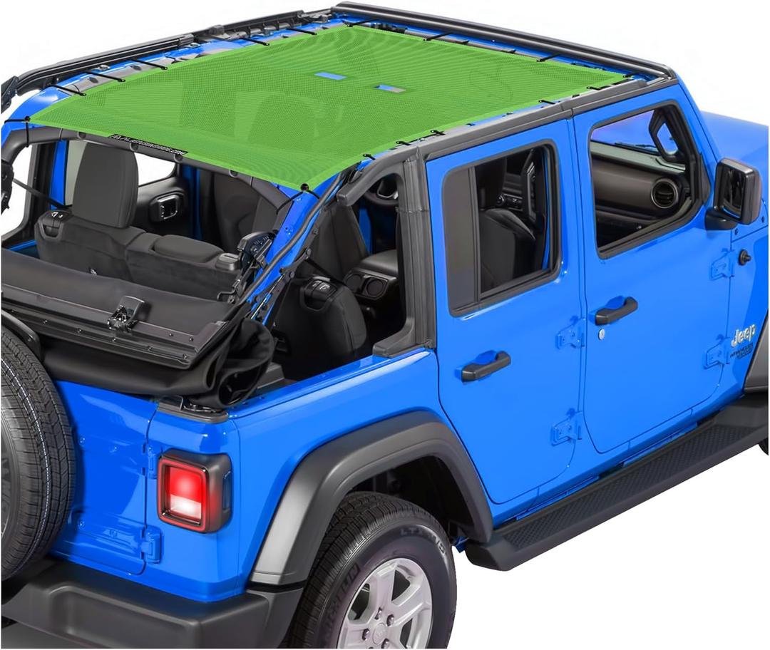 Alien Sunshade Jeep Wrangler JLU (2018-2023) - Full Length Mesh Sun Shade for Jeep JL Unlimited - Blocks UV, Wind, Noise - Bikini JLkini Top Cover for Sport, Sport S, Sahara, Rubicon (Green)
