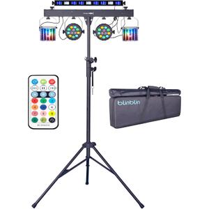 DJ Lights with Stand, 5 in 1 Party Lights DJ Disco Light for Parties Indoor, Sound Activated Mobile Stage Lighting System with DMX& Remote Control, Disco Ball Stage LED Par Light with Bag for Bar Gig (Large)
