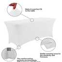 Rectangular Fitted Events Stretch White Table Covers Washable Spandex Spring Tablecloth Protector for Party, Wedding, Cocktail, Banquet, Festival