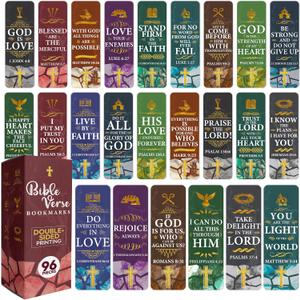 96 Bible Bookmark Pack with Bible Verses Multiple Designs Inspirational Christian Bookmarks for Women & Men Bible Book Markers for Classroom, Bible Study, Church Supplies