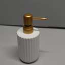 Soap Dispenser for Bathroom,12 Oz Liquid Soap Dispenser for Kitchen,Ceramic Hand Soap Dispenser with Plastic Pump,Simple Style Soap Dispenser (Gold and White Cylindrical Soap Dispenser)