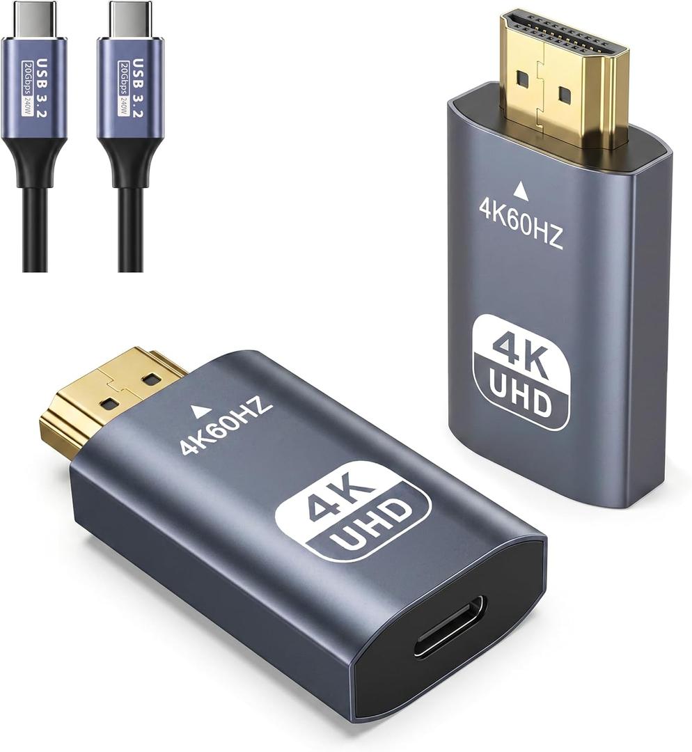 USB C Female to HDMI Male Adapter with USB Video Cable, 4K@60Hz Uni-Directional USB Type C Source to HDMI 2.0 Display Converter Thunderbolt 3/4 to HDM-I for i-/Phone 17 MacBok Pro/Air, Galaxy - 1 Pack