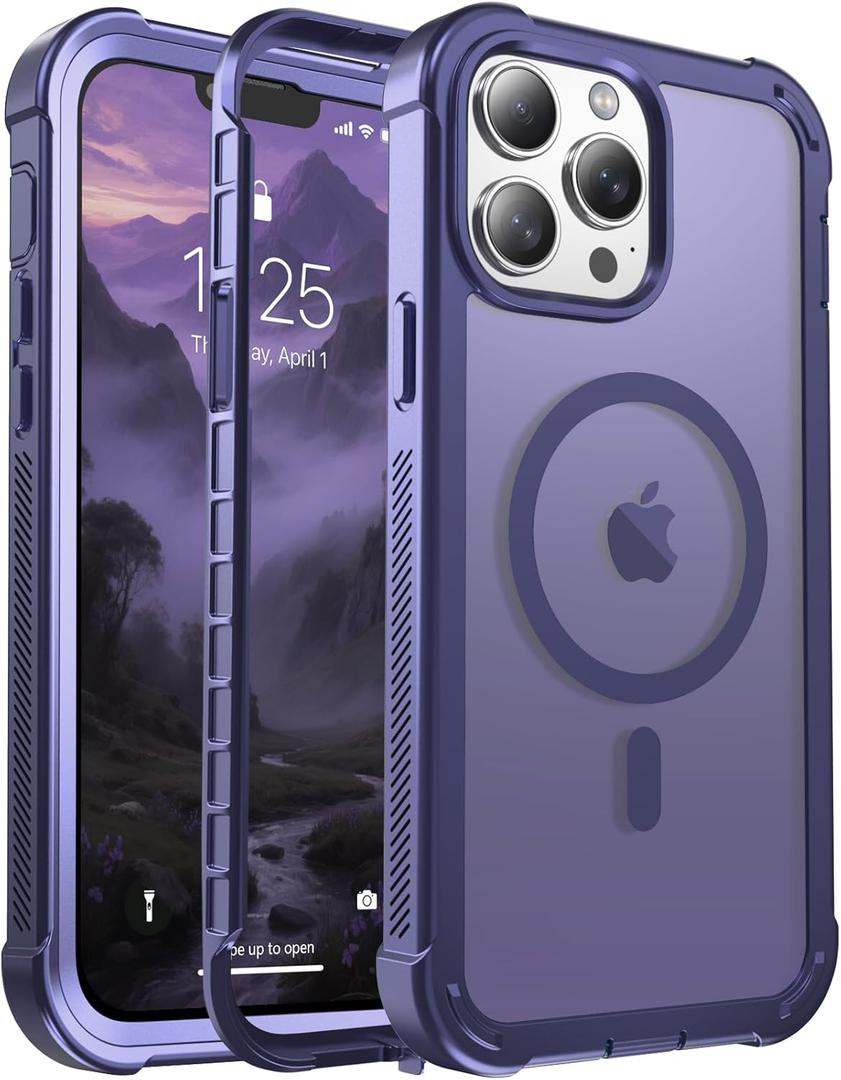 for iPhone 13 Pro Max case, with [Compatible with MagSafe][Military Grade Drop Protection][Heavy Duty Protection][Non-Slip][Shockproof] with 2-Layer Durable Bumper Phone Case 6.7''-Dark Purple