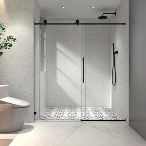 Single Sliding Shower Door,55"-60" W x 76" H Frameless Shower Door with 5/16" (8mm) Thick SGCC Tempered Glass W/Adjustable Soft Closing,Bathroom Glass Door for Spa（Matte Black）