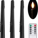 Black Flameless Taper Candles with Remote and Timer - 9.65 Inch Real Wax LED Candlesticks - Wax Drip Battery Operated Halloween Taper Candles with 3D Flickering Flame Halloween Decor, 3 Pack