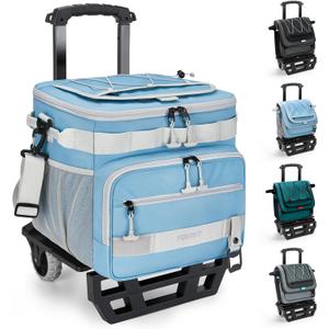 TOURIT Collapsible Cooler with Wheels, Insulated Rolling Cooler with All-Terrain Cart, Waterproof Soft Sided Cooler Bag for Beach, Picnic, Camping, Shopping, Travel, 48Can 28L