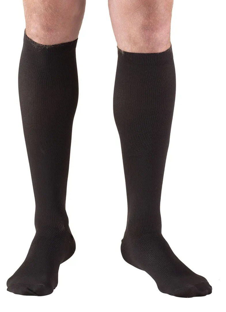 Compression Socks, 15-20 mmHg, Men's Dress Socks, Knee High Over Calf Length, Black, L-XL