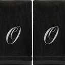 Monogrammed Towels Fingertip, Personalized Gift, 11 x 18 Inches - Set of 2 White Embroidered Towel - Extra Absorbent 100% Cotton - Soft Velour Finish - For Bathroom/ Kitchen/ Spa - Initial O (Black)