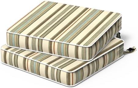 TWLEAR Patio Chair Cushions 19 x 19 x 3 Inch, Outdoor Cushions for Patio Furniture, Water Repellent Outdoor Seat Cushions with Straps Garden Sofa Couch Pads, Set of 2,Stripe Onyx