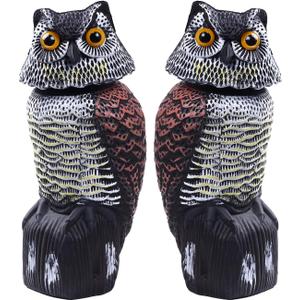 Hedoc 2 Pack Fake Owl Decoys to Scare Birds Away(15 inch), Rotating Head Sculptures, Nature Enemy Scarecrow Plastic Statues, Pest Repellent, Pigeon Deterrent Outdoor Yard, Garden Protectors