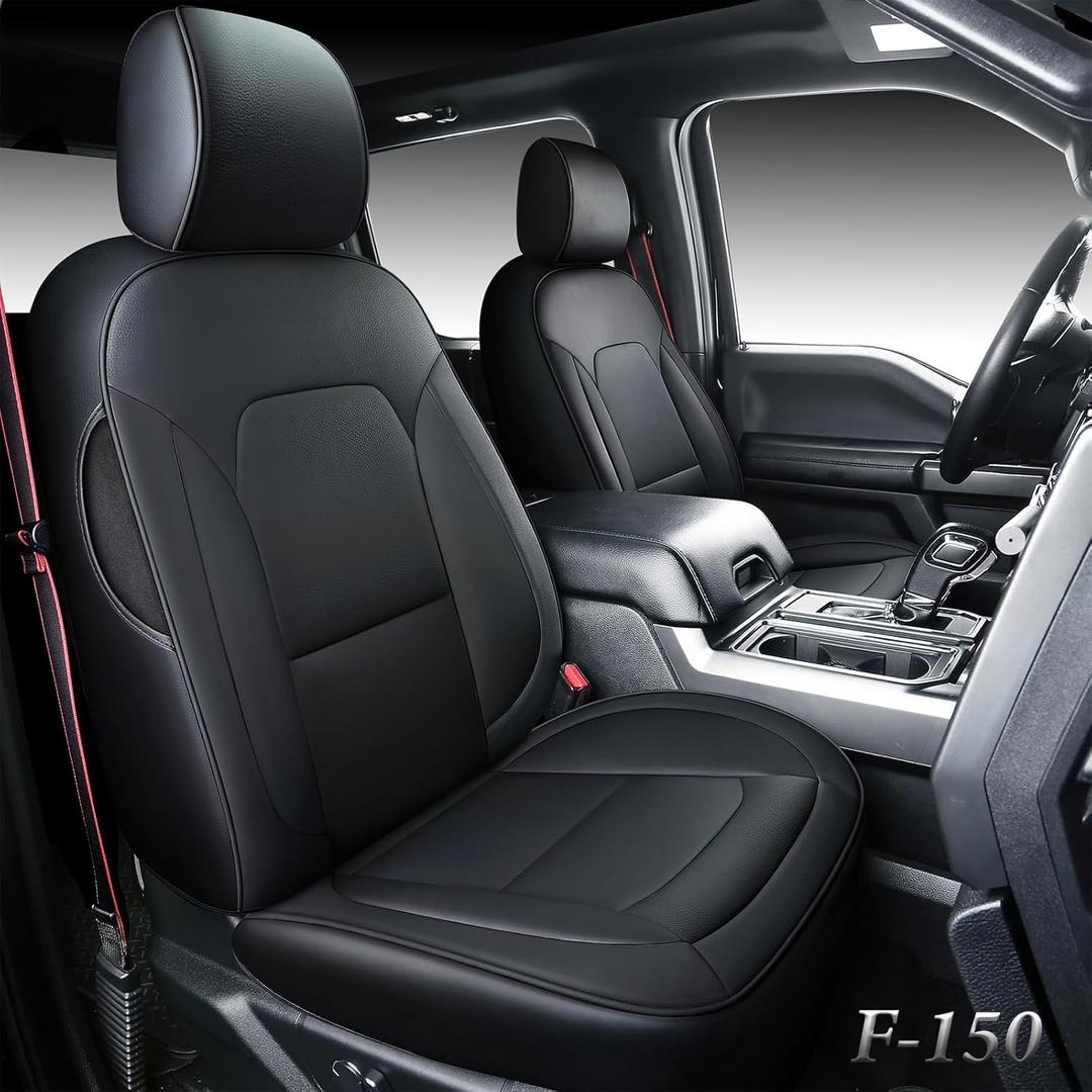 Coverado F150 Seat Covers for Ford, Car Seat Cover Full Set, Leather Seat Covers for Cars Automotive Seat Cover Fit for 2015-2025 F150 and 2017-2025 F250 F350 F450 (Black)