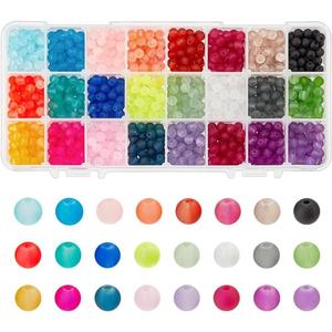 PH PandaHall 1560pcs 24 Color Frosted Glass Beads for Jewelry Making, 6mm Candy Color Frosty Beads Matte Loose Spacer Beads for Friendship Bracelets Necklace Earring Jewelry Making