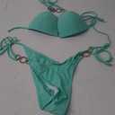 WDIRARA Women's Rhinestone Push Up Halter Bikini Set Swimsuit Two Piece Tie Side Bathing Suit (Large, Mint Green)