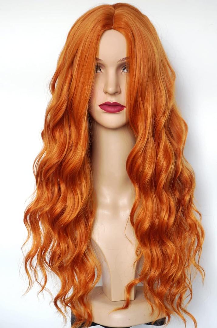 Long ginger red wig,red curly wig synthetic Heat Resistant Fiber 28inches long red braids Costume Wig for Women