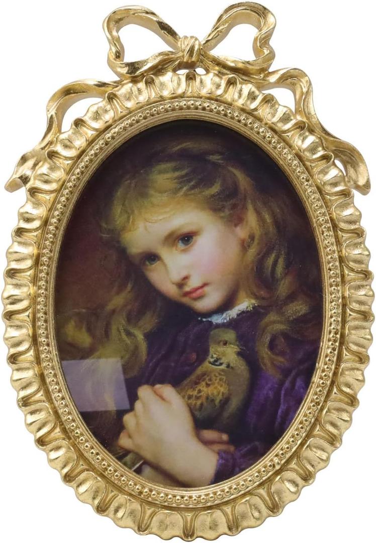 Bitray Vintage Picture Frame, 5 x 7 Inch Oval Bowknot Photo Frames with Glass Front, Home Decor for Wall Haning or Tabletop Display