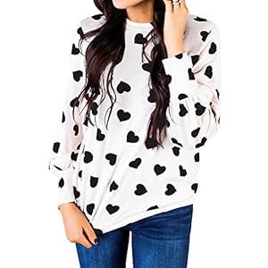 Ivay Womens Valentines Tshirt Heart Printed Long Sleeve Tops Tee Shirts, Small