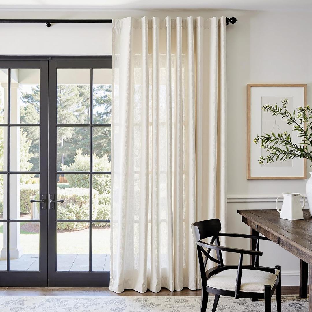 jinchan Beige Linen Blend Curtain 84 Inches Length 1 Panel for Bedroom Living Room, Light Filtering 84 Inches Wide Natural Farmhouse Drape with Rod Pocket Back Tab (84W x 84L, Ecru)