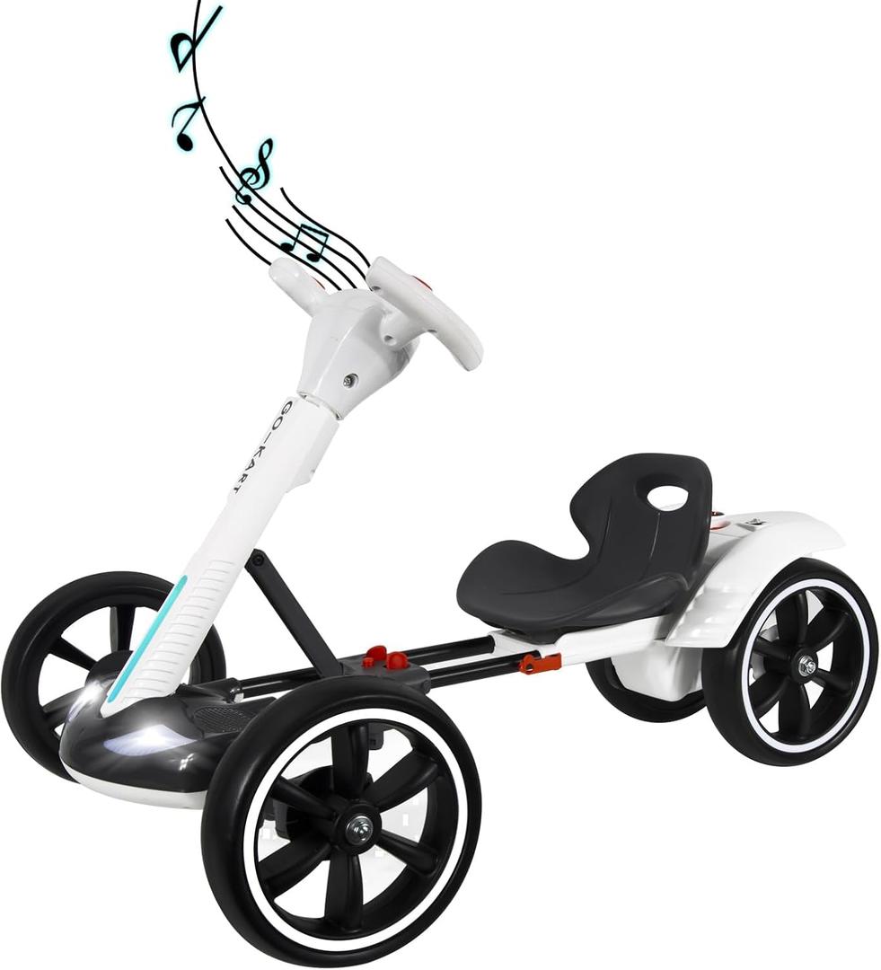 MAOO Electric Go Kart for Kids, Foldable Ride On Toy Car for Toddlers Ages 2-4, Zero Assembly Battery Powered Go Kart with EVA Foam Tires, Adjustable Seat, Steering Wheel, 390 Motor, 3.73 MPH (White)