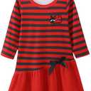 HIGHUZZA Baby Girl Clothes, Long Sleeve Bow Tie Embroidered Graphic Red Ladybug Outfits for Fall Casual Birthday Party 6-9 Months Red