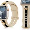 Silicone Strap for Apple Watch Band Series 11 10 9 8 7 6 5 4 3 SE Ultra, Stylish Bracelet with Gold Honey Bee Charms for iWatch 38mm 40mm 41mm 42mm 44mm 45mm 46mm 49mm Bands, Designer Sport Wristbands
