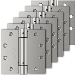 6 Pack Self Closing Door Hinges, 4.5" x 4.5" Spring Loaded Hinges with Square Corners, Adjustable Tension for Garage, Front Door, Back Door, for Left and Right Hand Door, UL Listed