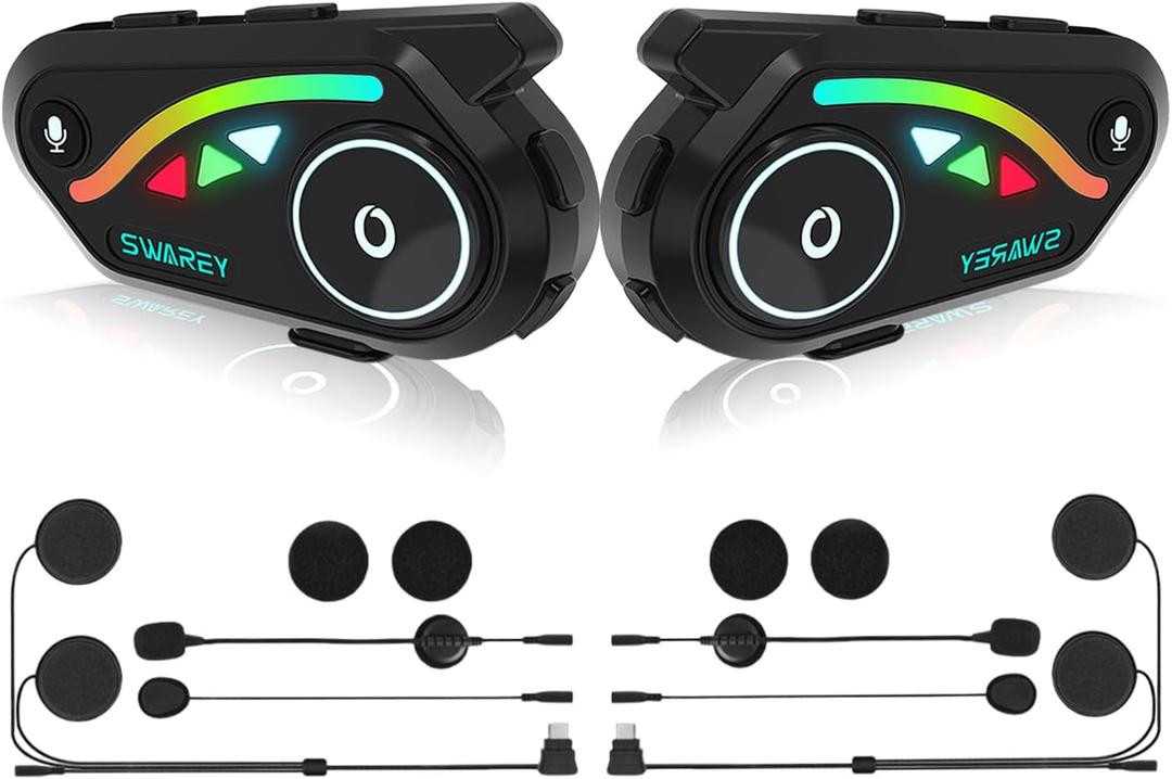 V8 Motorcycle Bluetooth Headset, Helmet Intercom with FM and Music Sharing Noise Cancelling DSP&CVC HiFi Stereo 1000M to 2000M Intercomunicador Moto (Dual Pack, 2X)