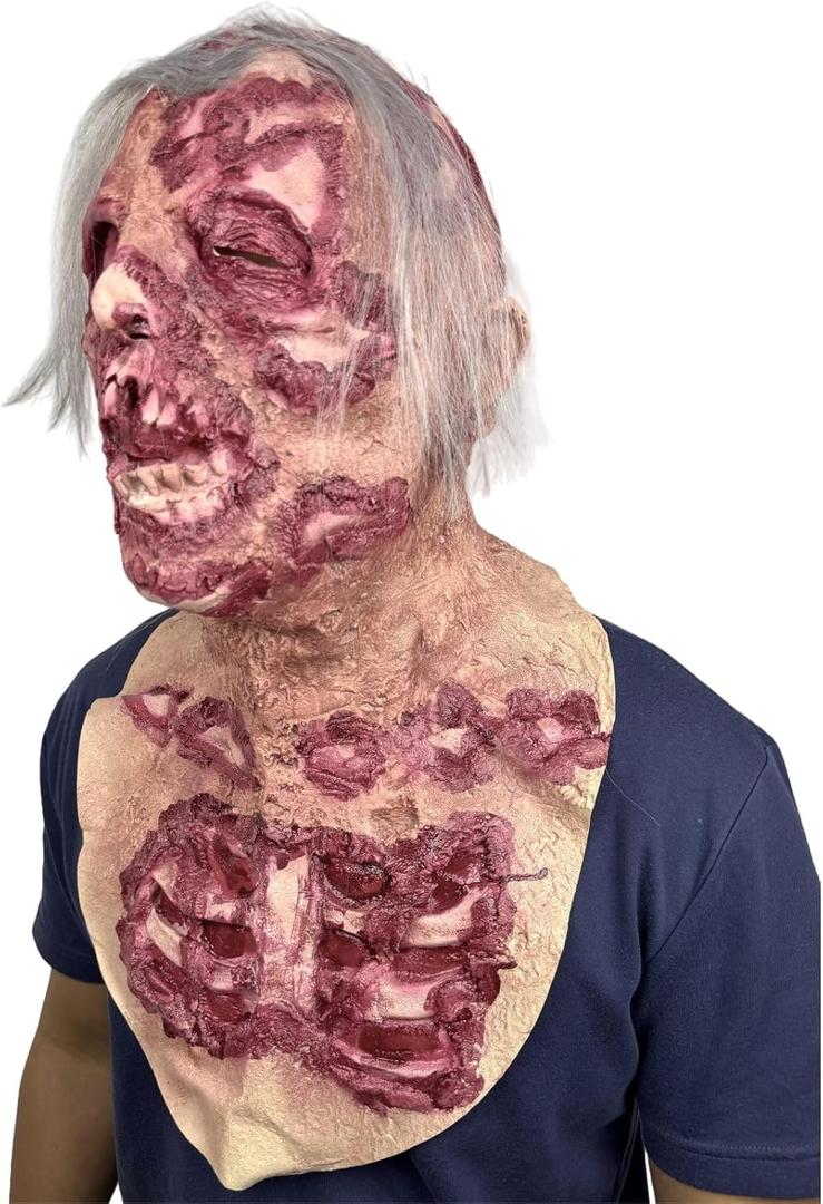 HELAOGUI Scary Zombie Mask for Adults - Ultra Realistic Latex Horror Mask with Creepy Details, Perfect for Halloween Cosplay, Terror Parties & Haunted House Props - Adjustable & Breathable
