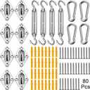 Duerer Sun Shade Sail Hardware Kit 80pcs for Rectangle Triangle Sun Shade Sails Canopy Installation 304 Stainless Steel Accessories Set for Outdoor Garden Patio (4 * 6inch M6 Turnbuckles)
