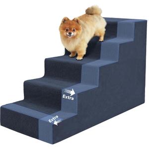 Niubya Dog Stairs for Small Dog and Cats,23H Non-Slip Bottom Pet Steps for High Beds and Couch,High-Density Foam Pet Stairs Navy,5 Steps