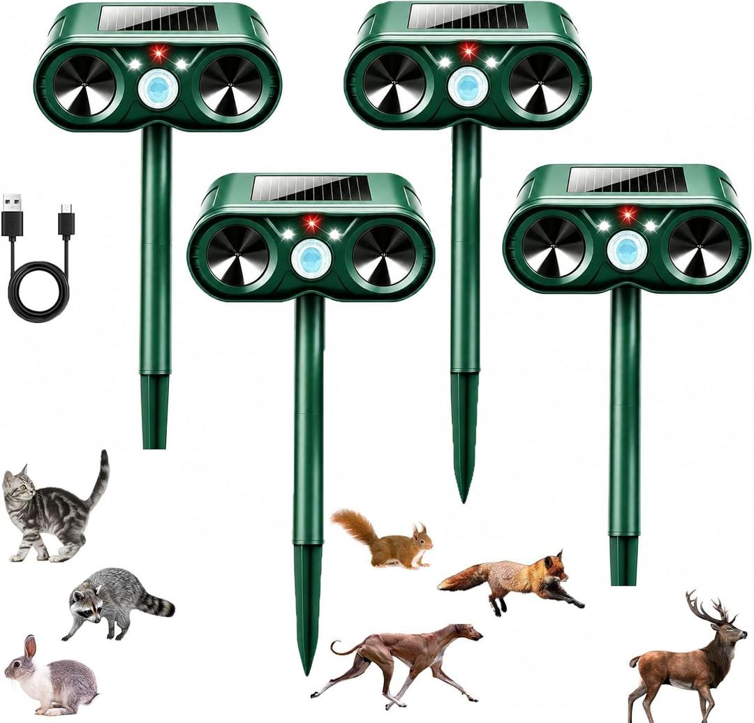 2026 New Solar Ultrasonic Animal Repeller Sonic Deer Repellent Devices -4 Pack Waterproof Motion Sensor Animal Deterrent Devices Outdoor Cat, Rabbit, Skunk,Squirrel,Racoon Repellent for Yard Garden